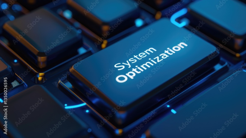 Poster close-up of keyboard key with system optimization text for digital technology concept
