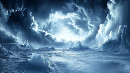 Underwater ice spectacle: captivating stormy sky creating mesmerizing patterns with ice formations reflecting nature's beauty.