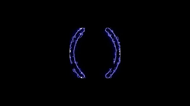 neon brackets icon animation on black background, neon brackets round icon 