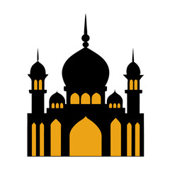 Mosque silhouette with a glowing background in a professional vector style on transparent background