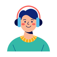 Person listening to music with headphones in a fun modern vector style on transparent background