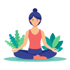 Woman practicing yoga in a peaceful environment in a clean and simple design on transparent background