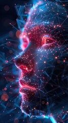Digital Profile of a Person, World Map Face, Abstract, Futuristic Design