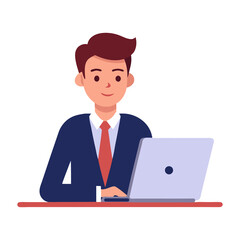 businessman working on laptop on transparent background