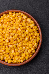 Sweet yellow canned corn in bowl