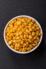 Sweet yellow canned corn in bowl
