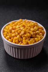 Sweet yellow canned corn in bowl