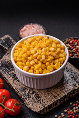 Sweet yellow canned corn in bowl