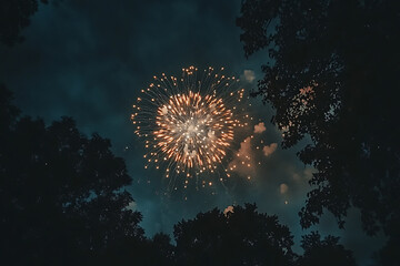 Obraz premium American Flag Waving with Fireworks in the Night Sky