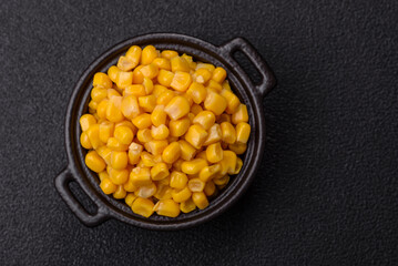 Sweet yellow canned corn in bowl