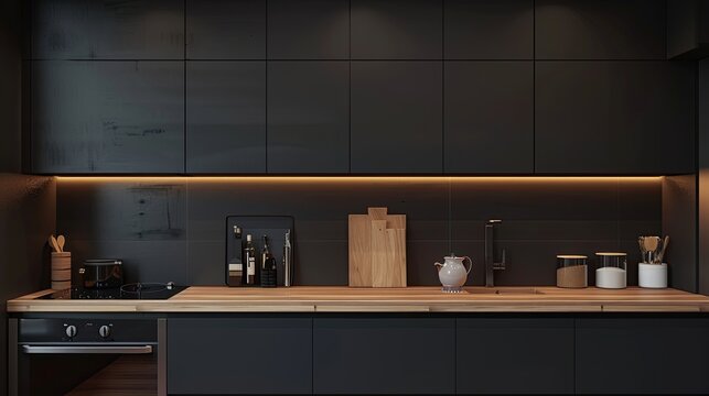 A bright kitchen interior with modern furniture design 