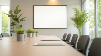 Modern conference room featuring minimalistic design, bright lig