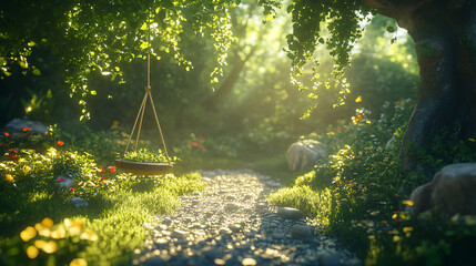 Scenic pathway winding through a lush forest inviting exploration and adventure in a peaceful natural setting surrounded by greenery and serenity.