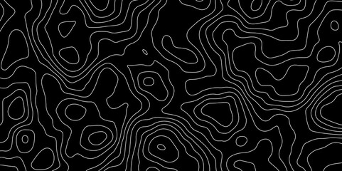 Stylish Dark Terrain Mapping Wavy Line Contour Background. Flowing Contour Lines on Black Modern Topo Aesthetic