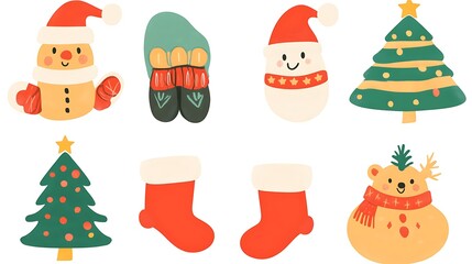 Cute Christmas characters and elements.
