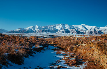 Beautiful mountains winter landscape in Kyrgyzstan