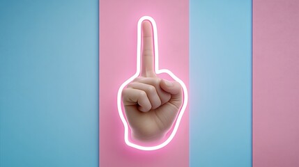 Neon pink outline of index finger pointing up.