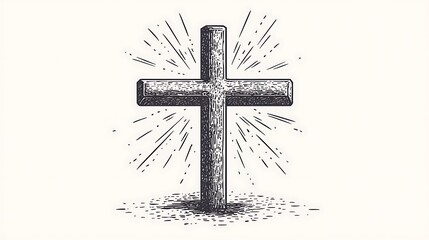 Engraved cross with rays, religious symbol.