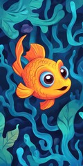 Fototapeta premium Cheerful Cartoony Fish Navigating a Labyrinth: An Easy Educational Game Illustration