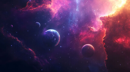Obraz premium Cosmic Nebula: Planets in a Vibrant Stellar Nursery