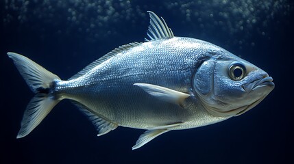 Naklejka premium Silver fish swimming underwater.
