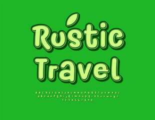Naklejka premium Vector Eco template Rustic Travel. Round Green Font. Cute Decorative Alphabet Letters and Numbers set.