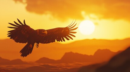 Obraz premium Majestic Eagle Soaring at Sunset