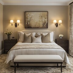 A cozy bedroom interior displaying elegant design and comfort elements