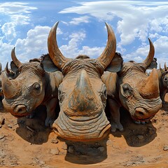 African Rhinoceros Herd for Wildlife Panorama.
