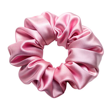 Pink silk scrunchie isolated on transparent background  
