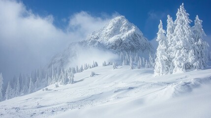 Fototapeta premium Majestic Snow-Covered Mountain Landscape Under Clear Blue Sky