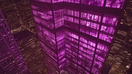 Obraz premium Night cityscape view of illuminated skyscraper