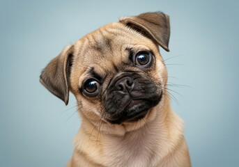 Charming Pug Puppy Tilting Head &ndash; Curious and Playful Pet

