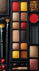 Makeup palette with brushes and various colors