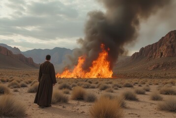 Monk Witnessing a Desert Fire