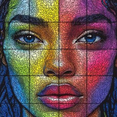 Colorful woman's face, mosaic style
