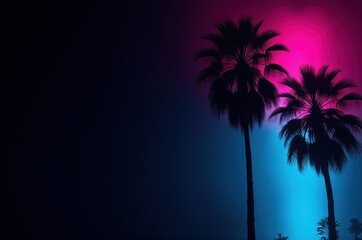 Obraz premium Silhouetted Palm Trees at Night, Neon Sunset