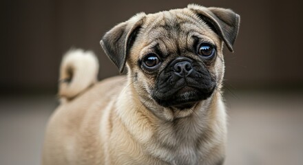 Obraz premium Charming Pug Puppy Tilting Head – Curious and Playful Pet