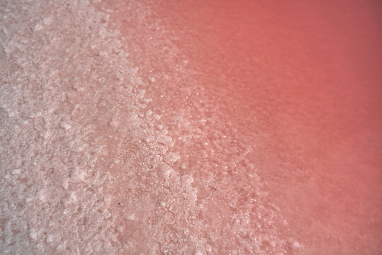 Salt Lake Pink Water Australia Aerial view: Halophilic bacteria cause reddish hue in shallow lake.