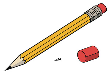 17 Yellow wooden pencil, sharp graphite tip, red eraser, classic school supplies, minimalist composition, white background, high contrast, detailed texture, photorealistic, product photography, iconic