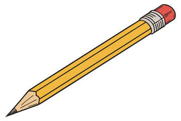 17 Yellow wooden pencil, sharp graphite tip, red eraser, classic school supplies, minimalist composition, white background, high contrast, detailed texture, photorealistic, product photography, iconic