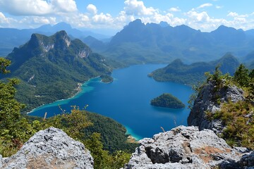 Alpine Lake Vista from Mountain Peak.