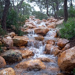 Rustic water cascading over rocks