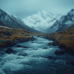Mountain Stream Flowing Through Valley