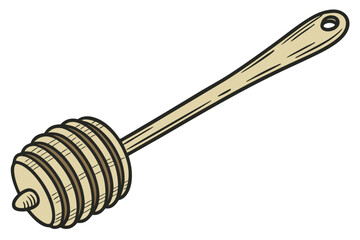 18 Wooden honey dipper, smooth handle, coiled end, golden oak color, kitchen utensil, traditional design, close-up, isolated on white background, high detail, studio lighting, product photography, min