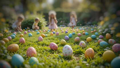 "Easter Egg Hunt in a Spring Garden"
