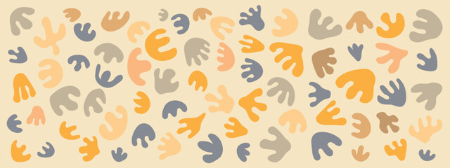 Set collection of cute colorful abstract hand drawn flat organic shapes like dinosaur footprints birds animals isolated elements on background © Andrew