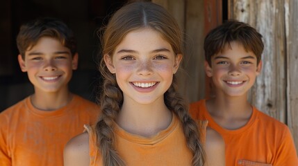 Three children smiling