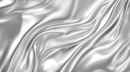 Naklejka premium Silver silk wave fabric texture abstract background. Chrome metal liquid satin smooth surface. Soft fluid dynamic 3d pattern with drape elegant motion. Advertising royal beauty luxury backdrop