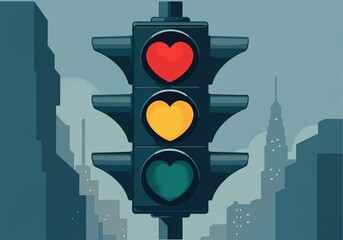 Heart-themed traffic light symbolizing love and connection in urban life